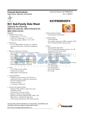 MK21DN512VLK5 datasheet - K21 Sub-Family Data Sheet