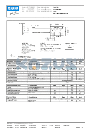 MK21M-1A66B-5000W datasheet - MK Reed Sensor