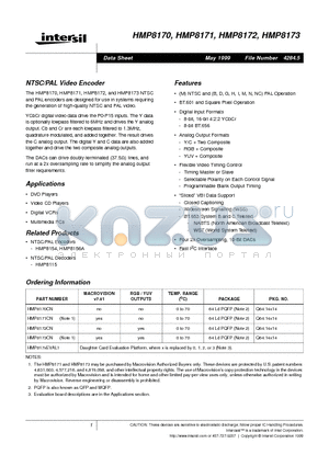 HMP8173 datasheet - NTSC/PAL Video Encoder