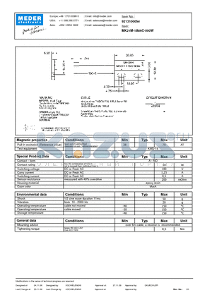 MK21M-1A66D-500W datasheet - Reed Sensors with Mounting Holes for Screw Fastening