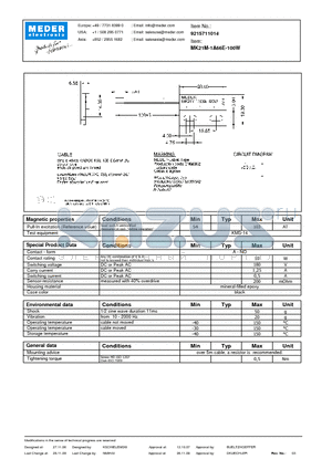 MK21M-1A66E-100W datasheet - MK Reed Sensor