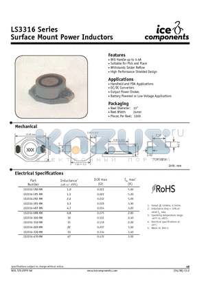 LS3316_08 datasheet - Surface Mount Power Inductors