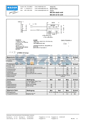 MK21M-1A71B-100W_DE datasheet - (deutsch) MK Reed Sensor