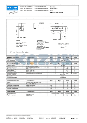 MK21P-1A66C-500W datasheet - MK Reed Sensor