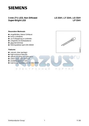 LS3341-P datasheet - 3 mm T1 LED, Non Diffused Super-Bright LED