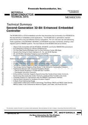 MC68EC030 datasheet - Second-Generation 32-Bit Enhanced Embedded Controller