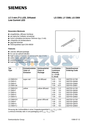 LS3369 datasheet - LC 3 mm T1 LED, Diffused Low Current LED