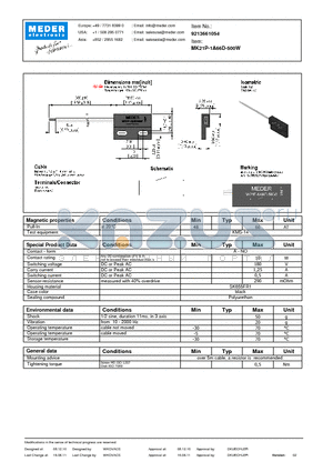 MK21P-1A66D-500W datasheet - MK Reed Sensor