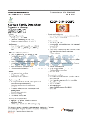 MK20X256VMC100 datasheet - Up to 100 MHz ARM Cortex-M4 core with DSP instructions delivering 1.25 Dhrystone MIPS per MHz