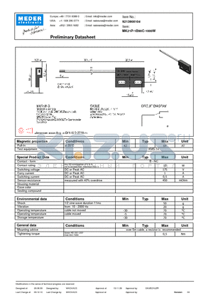 MK21P-1B90C-1000W datasheet - MK Reed Sensor
