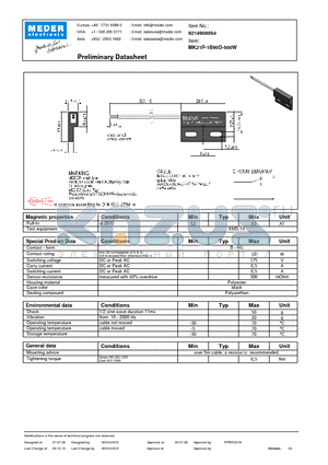 MK21P-1B90D-500W datasheet - MK Reed Sensor