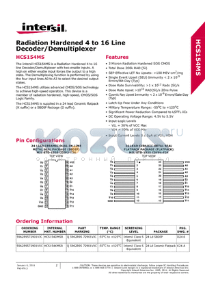 HCS154MS datasheet - Radiation Hardened 4 to 16 Line Decoder/Demultiplexer