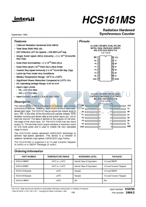 HCS161KMSR datasheet - Radiation Hardened Synchronous Counter