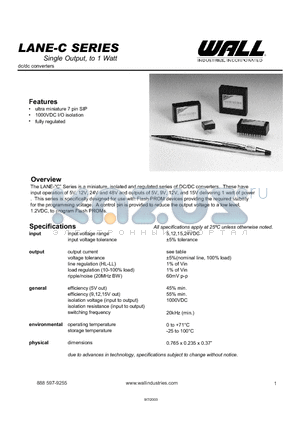 LANE1509RC datasheet - Single Output, to 1 Watt dc/dc converters