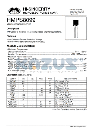 HMPS8099 datasheet - NPN SILICON TRANSISTOR