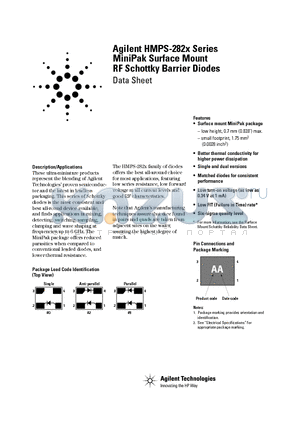 HMPS-282X datasheet - MiniPak Surface Mount RF Schottky Barrier Diodes