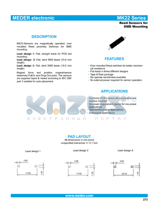 MK22-C-4 datasheet - Reed Sensors for SMD Mounting