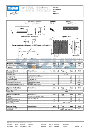 MK22-D-2 datasheet - MK Reed Sensor
