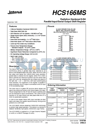 HCS166DMSR datasheet - Radiation Hardened 8-Bit Parallel-Input/Serial Output Shift Register