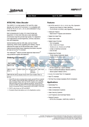 HMPVIDEVAL/ISA datasheet - NTSC/PAL Video Decoder