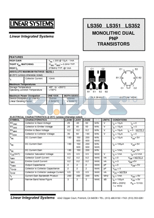 LS350-2 datasheet - MONOLITHIC DUAL PNP TRANSISTORS