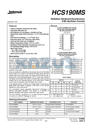 HCS190KMSR datasheet - Radiation Hardened Synchronous 4-Bit Up/Down Counter