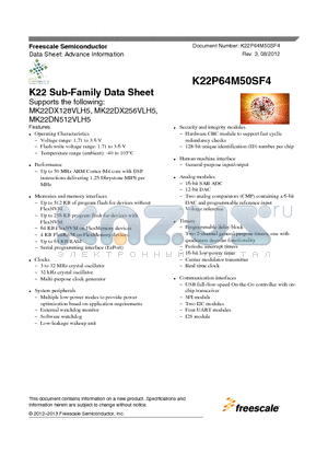 MK22DX128VLH5 datasheet - K22 Sub-Family Data Sheet