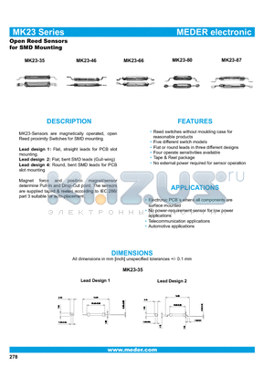 MK23-35-C-1 datasheet - Open Reed Sensors for SMD Mounting