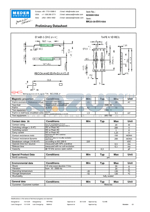 MK23-35-BV51004 datasheet - MK Reed Sensor