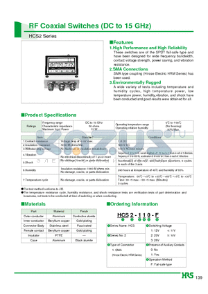 HCS2-121-F datasheet - RF Coaxial Switches (DC to 15 GHz)