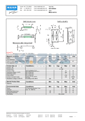 MK23-35-D-2 datasheet - MK Reed Sensor