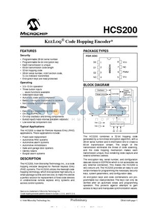 HCS200-ISN datasheet - KEELOQ CODE HOPPING ENCODER