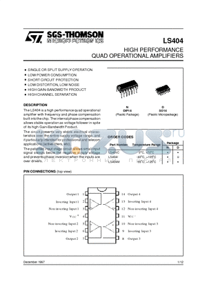 LS404D datasheet - HIGH PERFORMANCE QUAD OPERATIONAL AMPLIFIERS