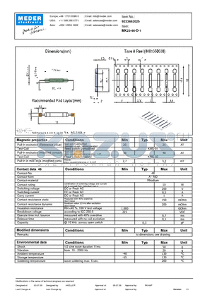 MK23-46-D-1 datasheet - MK Reed Sensor