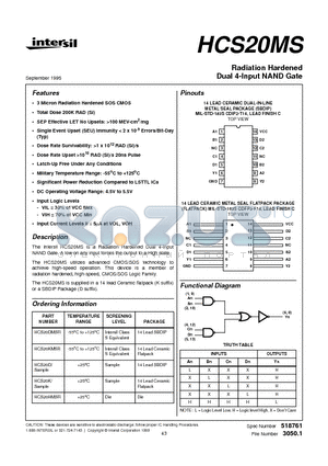 HCS20DMSR datasheet - Radiation Hardened Dual 4-Input NAND Gate