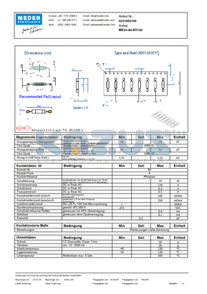 MK23-80-BV100_DE datasheet - (deutsch) MK Reed Sensor