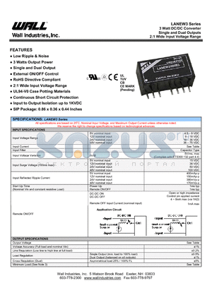 LANEW1205R3 datasheet - 3 Watt DC/DC Converter Single and Dual Outputs 2:1 Wide Input Voltage Range