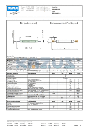 MK23-85-C-1 datasheet - MK Reed Sensor