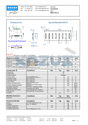 MK23-80-G-2 datasheet - MK Reed Sensor