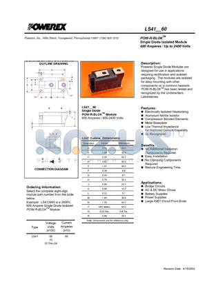 LS410860 datasheet - POW-R-BLOK Single Diode Isolated Module (600 Amperes / Up to 2400 Volts)