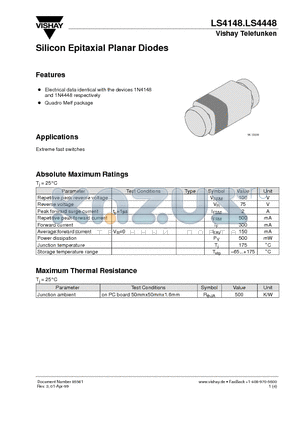 LS4148 datasheet - Silicon Epitaxial Planar Diodes