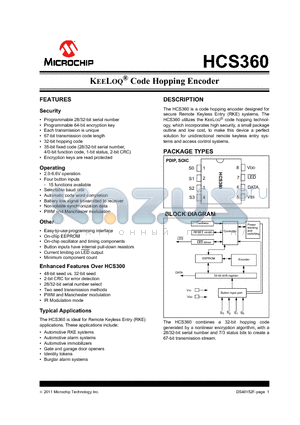 HCS360 datasheet - KEELOQ^ Code Hopping Encoder outline and low cost,