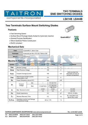 LS4148 datasheet - Two Terminals Surface Mount Switching Diodes
