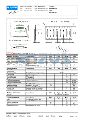 MK23-87-C-2 datasheet - MK Reed Sensors