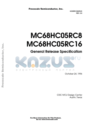 MC68HC05RC16P datasheet - General Release Specification