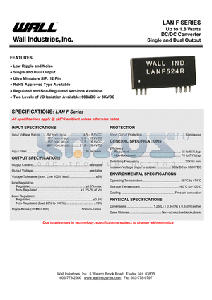 LANF1215N datasheet - Up to 1.8 Watts DC/DC Converter Single and Dual Output