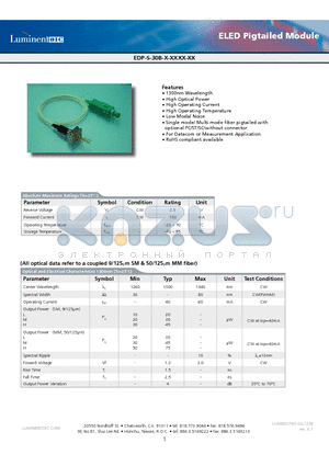 EDP-S-30B-H-SSCD-GR datasheet - ELED Pigtailed Module