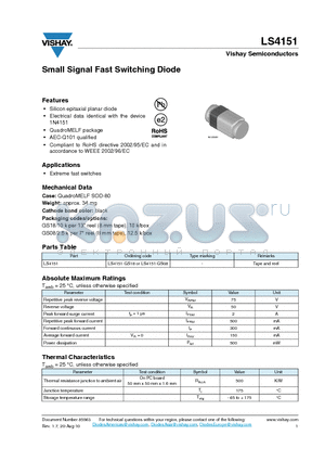LS4151_12 datasheet - Small Signal Fast Switching Diode