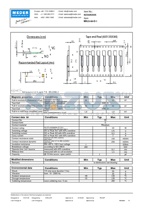 MK23-90-D-1 datasheet - MK Reed Sensor