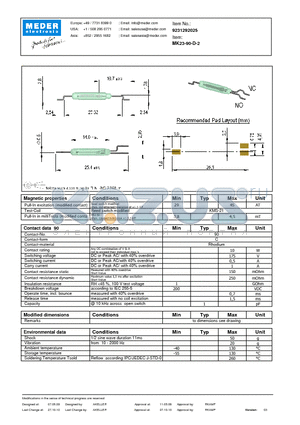 MK23-90-D-2 datasheet - MK Reed Sensor